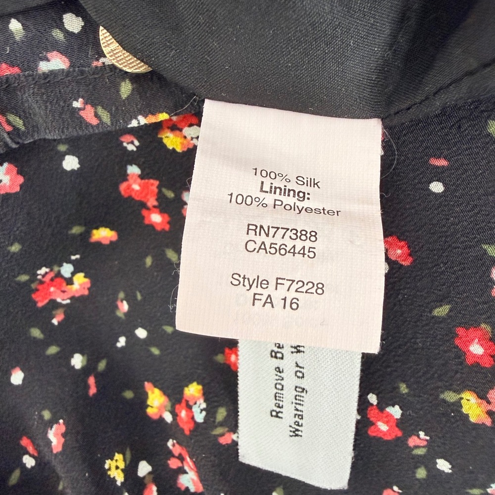Madewell et‎ Sezane Elly Silk Mini Dress XXS Black Floral Print V Neck Parisian - Picture 9 of 14